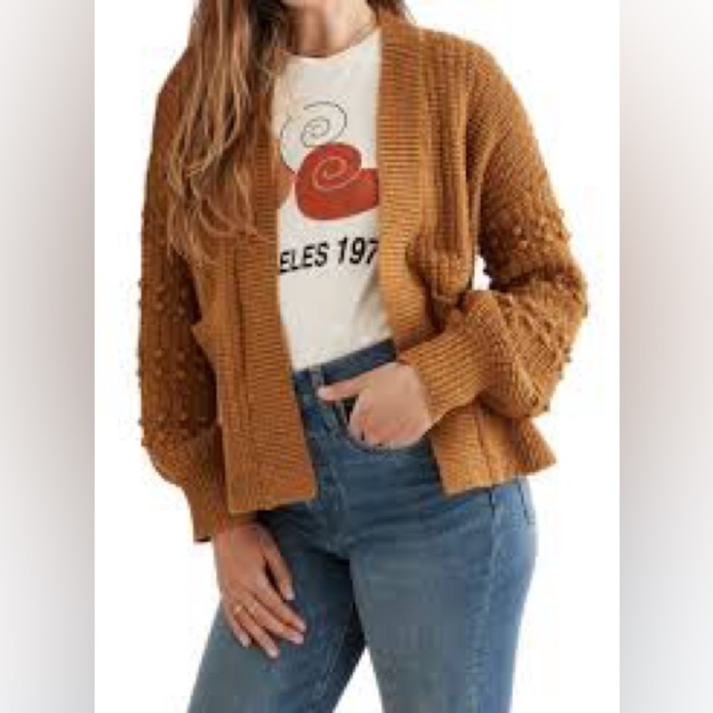Madewell Bobble Balloon Sleeve Cardigan Sweater XS Egyptian Gold